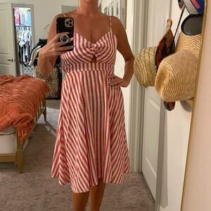 SHEIN Red and White Striped Midi Dress